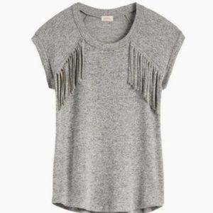 knit boho fringe short sleeve shirt